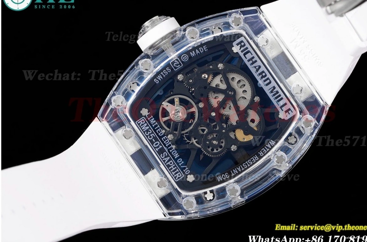 White Blue Rubber With Clone Strap Dial Transparent Skeleton RMSF RM35-01 RMUL2 0127